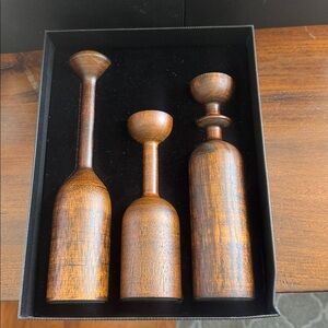 Elegant Brown Wooden Candle Holders Set